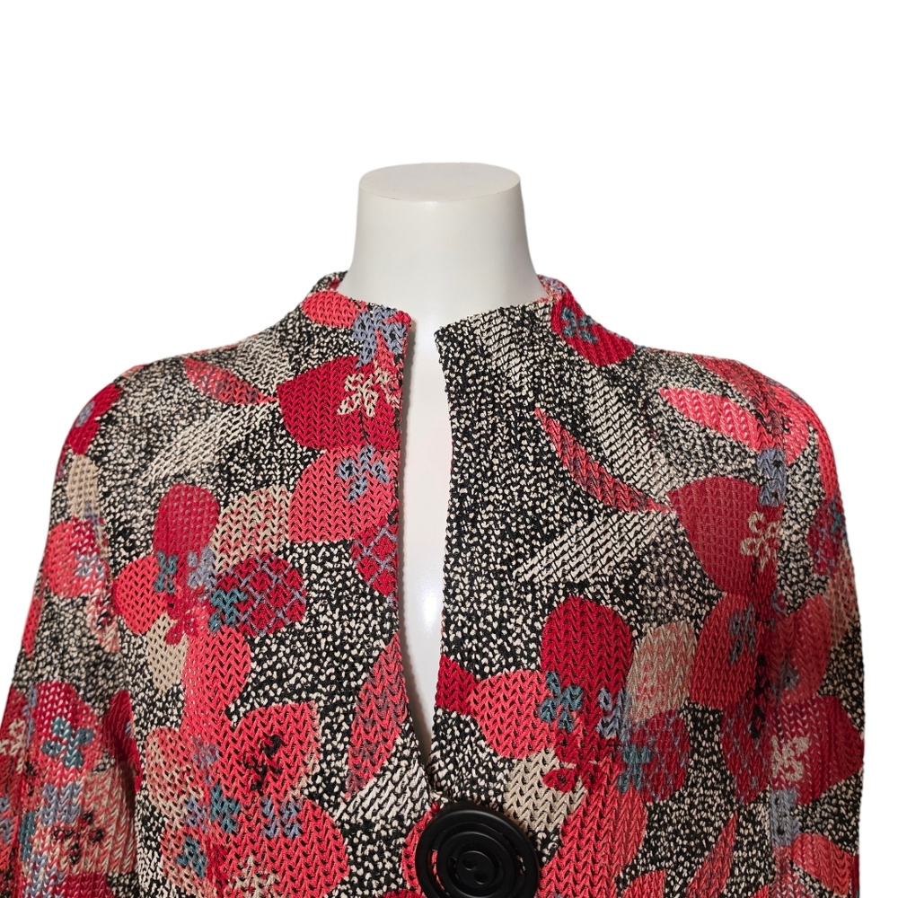 IC By Connie K Collection Jacket Red Floral Knitted Jacquard Kimono sz S - Picture 4 of 14